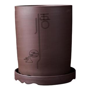 精品紫砂花盆透气小叶紫檀文竹兰花君子兰专用盆景盆家用陶瓷带拖