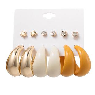姜黄色C型圆圈耳环亚克力港风复古气质耳饰夸张个性女耳钉套装