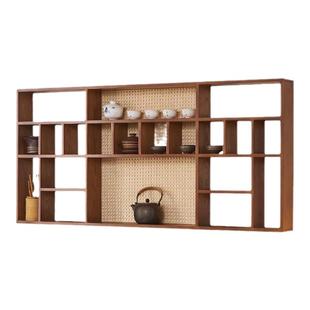 茶室摆件展示架实木藤编置物收纳展示茶杯茶宠架挂墙多宝格博古架