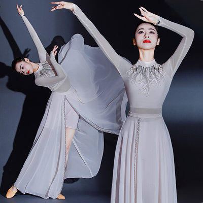 正品古典舞演出服女飘逸艺考中国风现代舞蹈服装扇子合唱长裙仙女