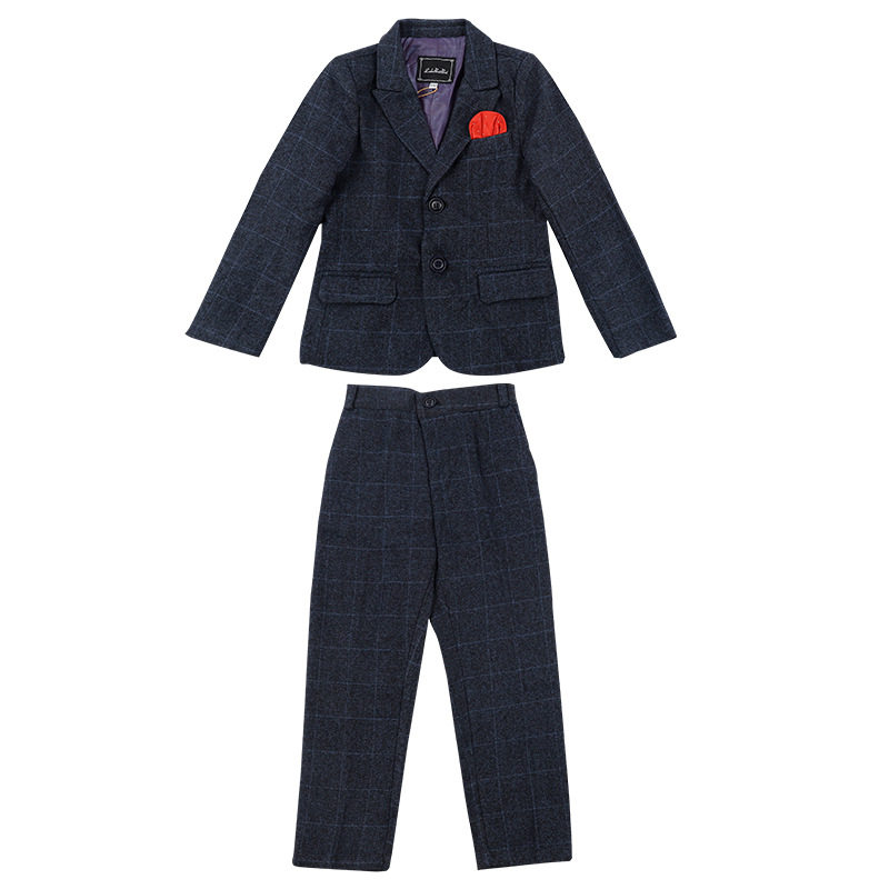 儿童礼服男童2022新款韩版格子小西装套装主持模特钢琴演出服帅气