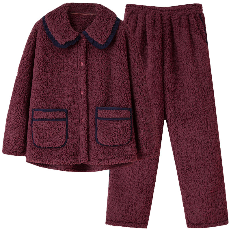 妮狄娅冬季复古羊羔绒家居服套装