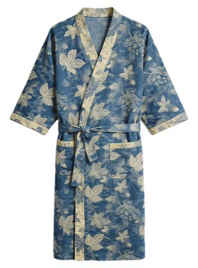 2026新款纯棉双层纱提花浴袍夏季薄款宽松透气吸水情侣酒店睡袍