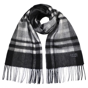 ELLE HOMME100%绵羊毛围巾男士秋冬户外保暖时尚百搭商务格子围脖