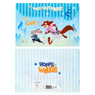 正版疯狂动物城联名款A4按扣文件袋卡通朱迪尼克大容量试卷收纳袋小学生专用加厚PP防水学科袋资料夹文具袋子