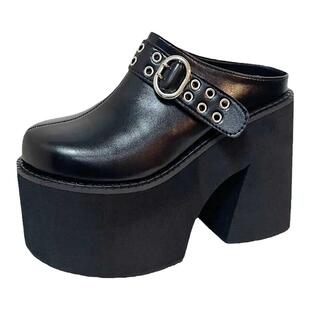 增高11CM包头半拖鞋女超高跟外穿凉拖鞋大码铆钉厚底坡跟松糕鞋子