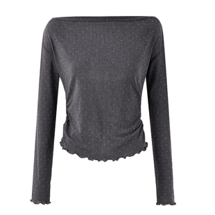 秋水伊人优雅风百搭烫钻针织T恤2026年春季新款时尚温婉船领上衣