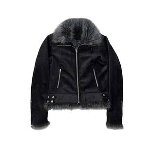 亚文化毛领棉服女冬季新款正肩夹克棉服vintage视觉系修身y2k上衣