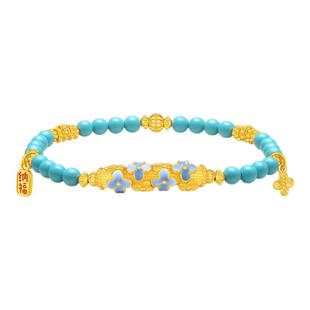 潮宏基御青瓷黄金手链足金手串古法手串仿绿松石新中式文玩高奢卟