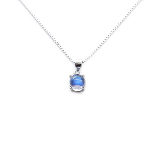 S925纯银吊坠 天然斯里兰卡月光石吊坠 玻璃体 迷你锁骨链项链 女