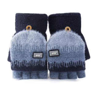 儿童手套男童秋冬季保暖写字翻盖小男孩小学生半指写作业大童冬天