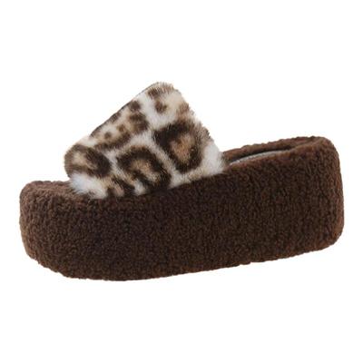 豹纹厚底增高外穿百搭毛毛拖鞋女