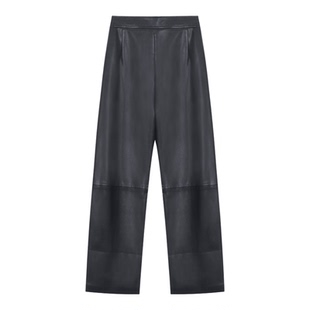 COCOLAN【皮卡】复古PU蛋白皮九分裤老钱黑色显瘦宽松阔腿皮裤女