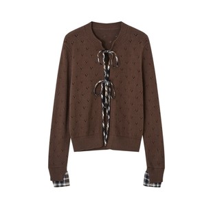 SOMESOWE 复古格纹系带开衫