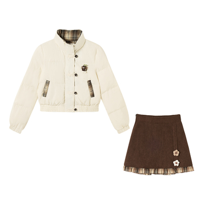 杏色高领棉服外套女冬季