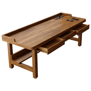 全实木带抽屉三边挡板加桌底隔板家用办公靠墙长板学习桌书桌书房