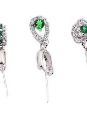 S925纯银绿色锆石吊坠扣水滴穿