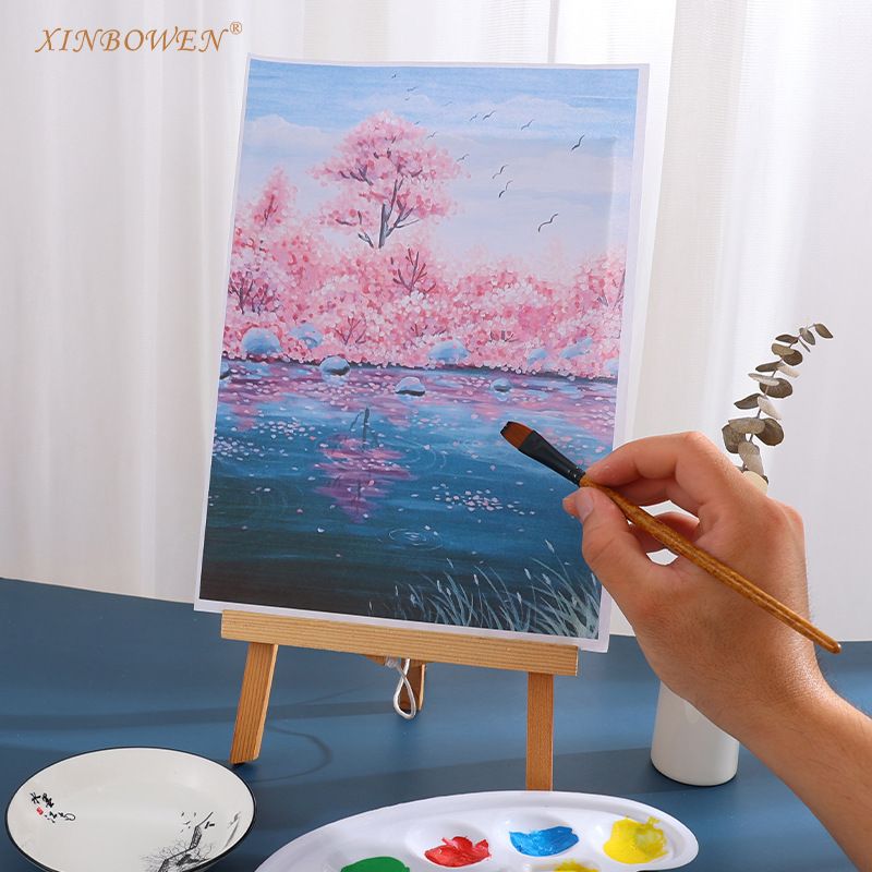 跨境木质油画笔6支画笔平头刷学生水彩笔木纹杆画画套装尼龙笔毛