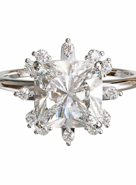 壹钻珠宝18K金垫形主石满镶戒指