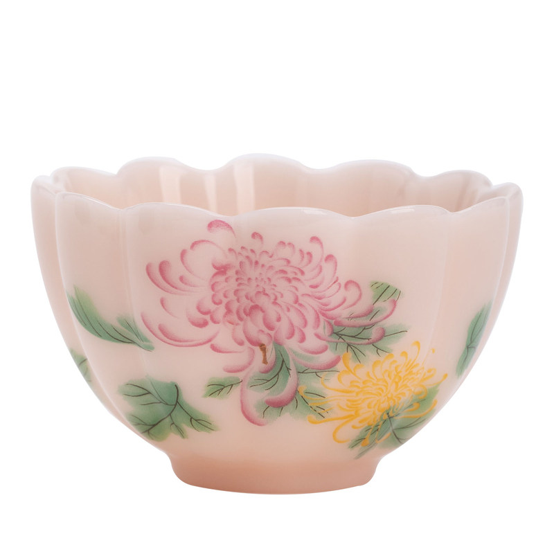 顶先 璞玉粉菊花口杯精美主人杯家用茶具茶杯 A15312
