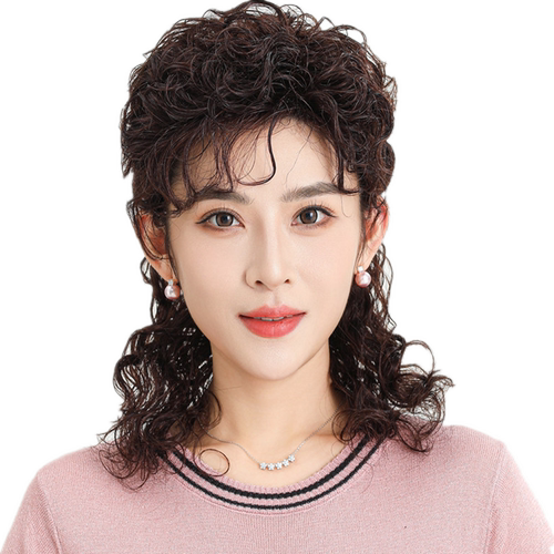 假发女长发中长卷发真人发丝中老年妈妈发型羊毛卷半扎可盘发假发