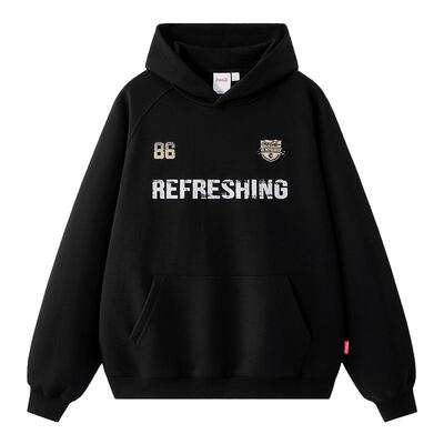 Coca－Cola/可口可乐美式校园徽章插肩重磅连帽卫衣 男女同款