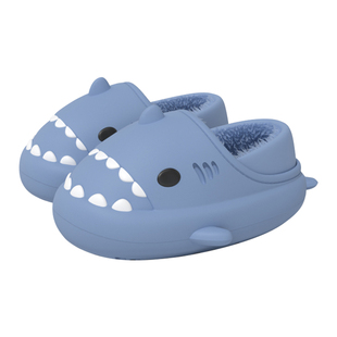 latetime防水鲨鱼儿童棉拖鞋包跟男童冬季室内保暖女孩宝宝毛棉鞋