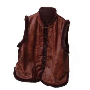 丝艺轻奢50姆米香云纱夹棉马甲冬新中式国风桑蚕丝丝绵马褂水貂毛