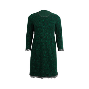 美丽客栈2025秋冬新款圣诞绿蕾丝中长款连衣裙子原创高端大码女装