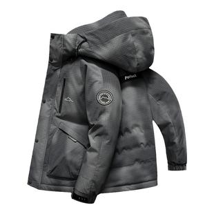 鸭鸭羽绒服男款2024年新款户外加厚短款冬装连帽工装冲锋外套男Y