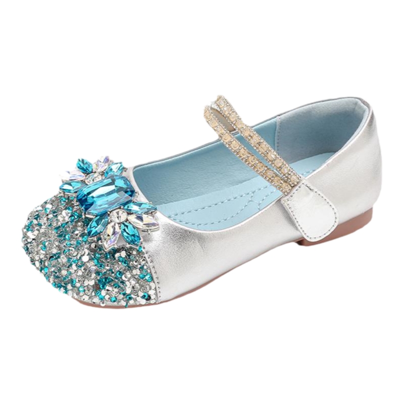 FVM女童艾莎公主鞋儿童水晶鞋子2025新款女孩宝宝蓝色爱莎亮晶晶