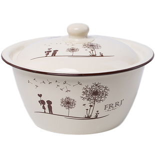 （清仓处理瑕疵品）搪瓷碗带盖珐琅搪瓷盆怀旧老式保鲜碗猪油盆