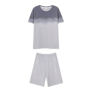 卡之恋睡衣男款夏季纯棉薄款短袖晕染短裤灰色宽松大码运动家居服
