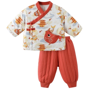 宝宝棉服套装冬季保暖儿童棉衣两件套国风新年拜年服分体婴儿衣服