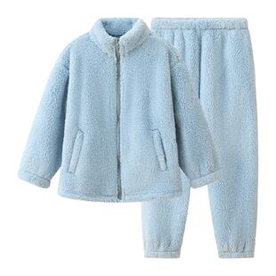 红豆儿童泡泡绒家居服套装男女童中大童秋冬保暖珊瑚绒法兰绒睡衣