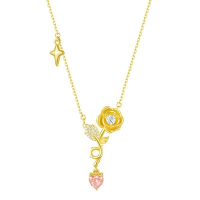 生日礼物黄玫瑰项链周大生银