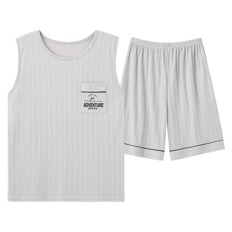 背心睡衣套装家居服加肥加大码男