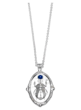 圣甲虫青金石硬币纯银项链毛衣链