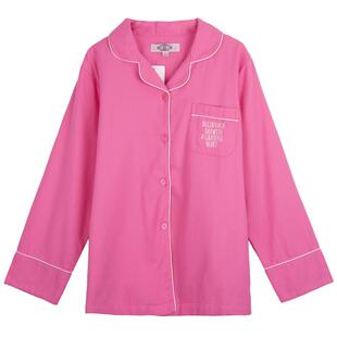 美标全棉春秋款睡衣纯长袖女梭织棉家居服磨毛套装芭比粉