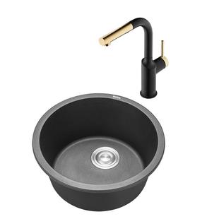 摩恩石槽圆形水槽厨房家用阳台单槽吧台小水槽石英石水池小尺寸