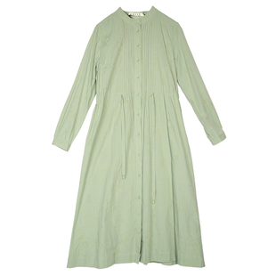 【ZOLLE因为】纯棉中腰极简百搭带扣长袖连衣裙