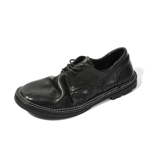 全黑公务鞋马皮皮鞋男款2025新款手工德比鞋商务休闲男鞋真皮软底