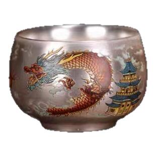 周鸿杰大师999鎏银茶具龙凤银杯银茶壶龙凤对杯功茶具个人专用