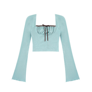 SagiDolls少女斗志#贝加尔湖微光#百搭纯欲甜美湖绿上衣T恤显白秋