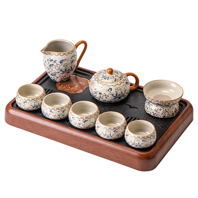 汝窑缠枝莲功夫茶具高档礼盒套装