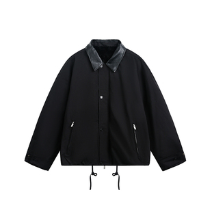 Dream made 美式巴恩风皮领棉服外套男冬季新款加绒加厚短宽棉衣