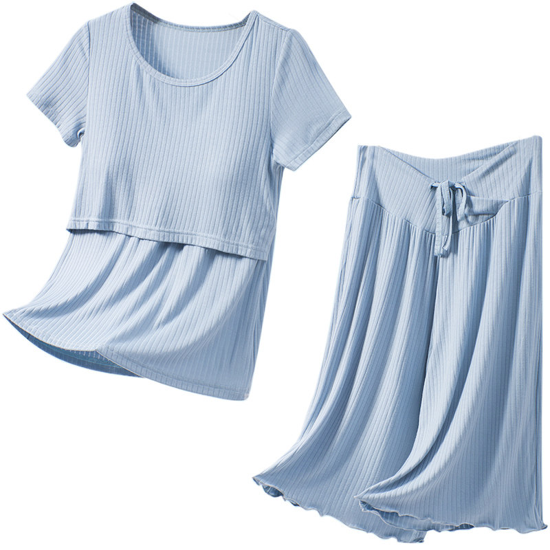 月子服夏季薄款产后孕妇哺乳睡衣短袖两件套莫代尔产妇家居服夏装