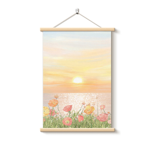 原木奶油风日出海景装饰画卷轴画客厅沙发背景墙壁画卧室床头挂画