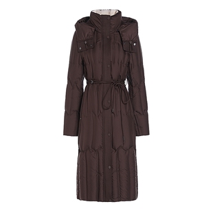 JESSIE可拆卸连帽收腰羽绒外套女琥珀流光中长款鹅绒服25年冬新款