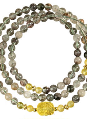 五台山彩幽灵水晶琥珀貔貅手串